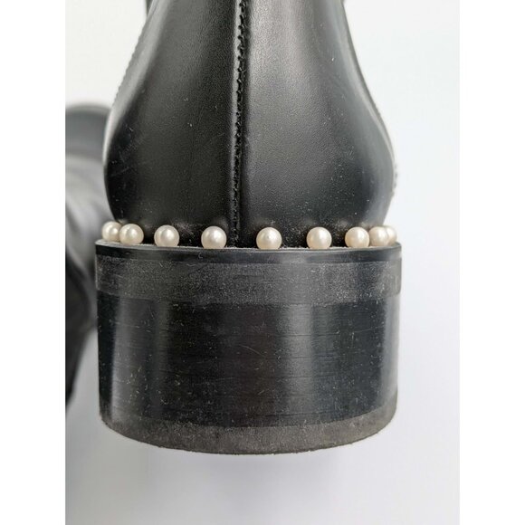 Pre-owned Stuart Weitzman Cline Pearly Studded Leather Chelsea Booties Black EU4 - Picture 7 of 11